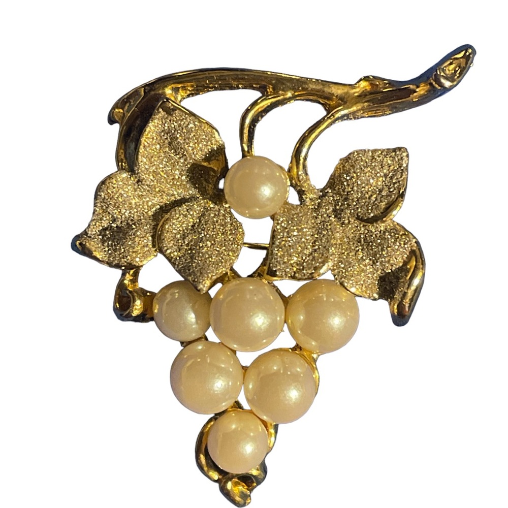 Grape Brooch with Faux Pearls